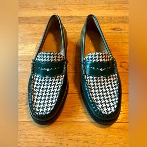 G.H. Bass Whitney Houndstooth Loafers Weejuns Green White Leather Slip On Shoes